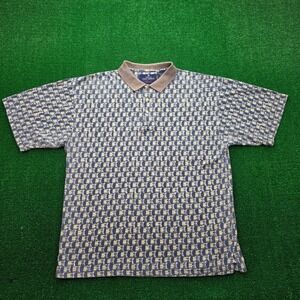 Vintage Dessine Par Nino‎ Cerruti Sport Geometric Polo Shirt Mens Large Golf